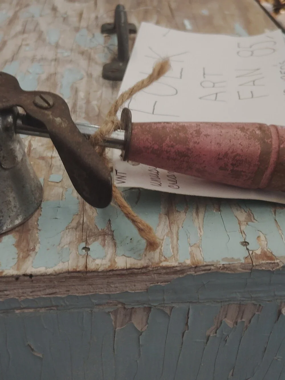 Vintage Handheld Bell with Pink Wooden Handle